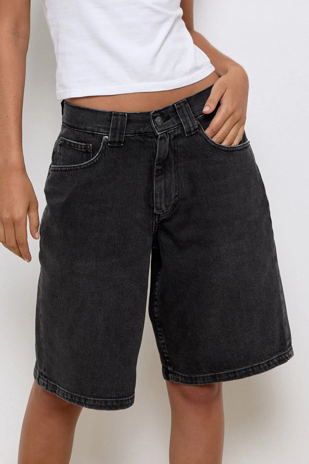 Low Rise Skater Shorts in Washed Black Grey Denim sold by Motel Rocks product image thumbnail 5