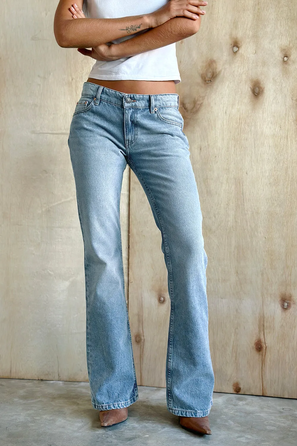 Rigid Low Rise Flare Jeans in Bright Blue Used sold by Motel Rocks product image thumbnail 2