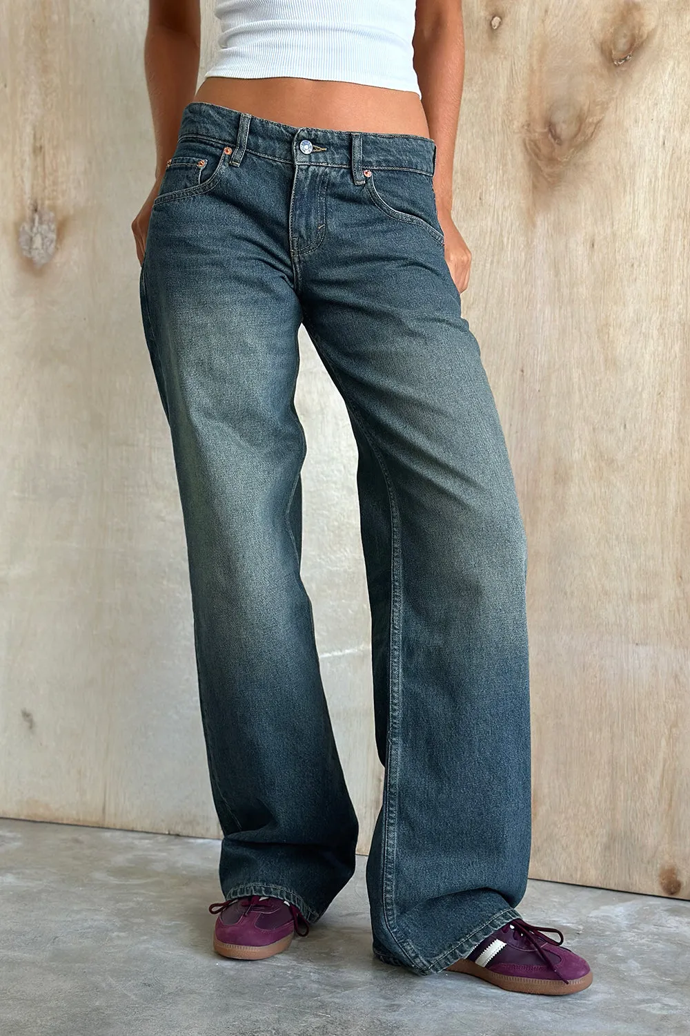 Low Rise Parallel Jeans in Vintage Green Used sold by Motel Rocks product image thumbnail 3