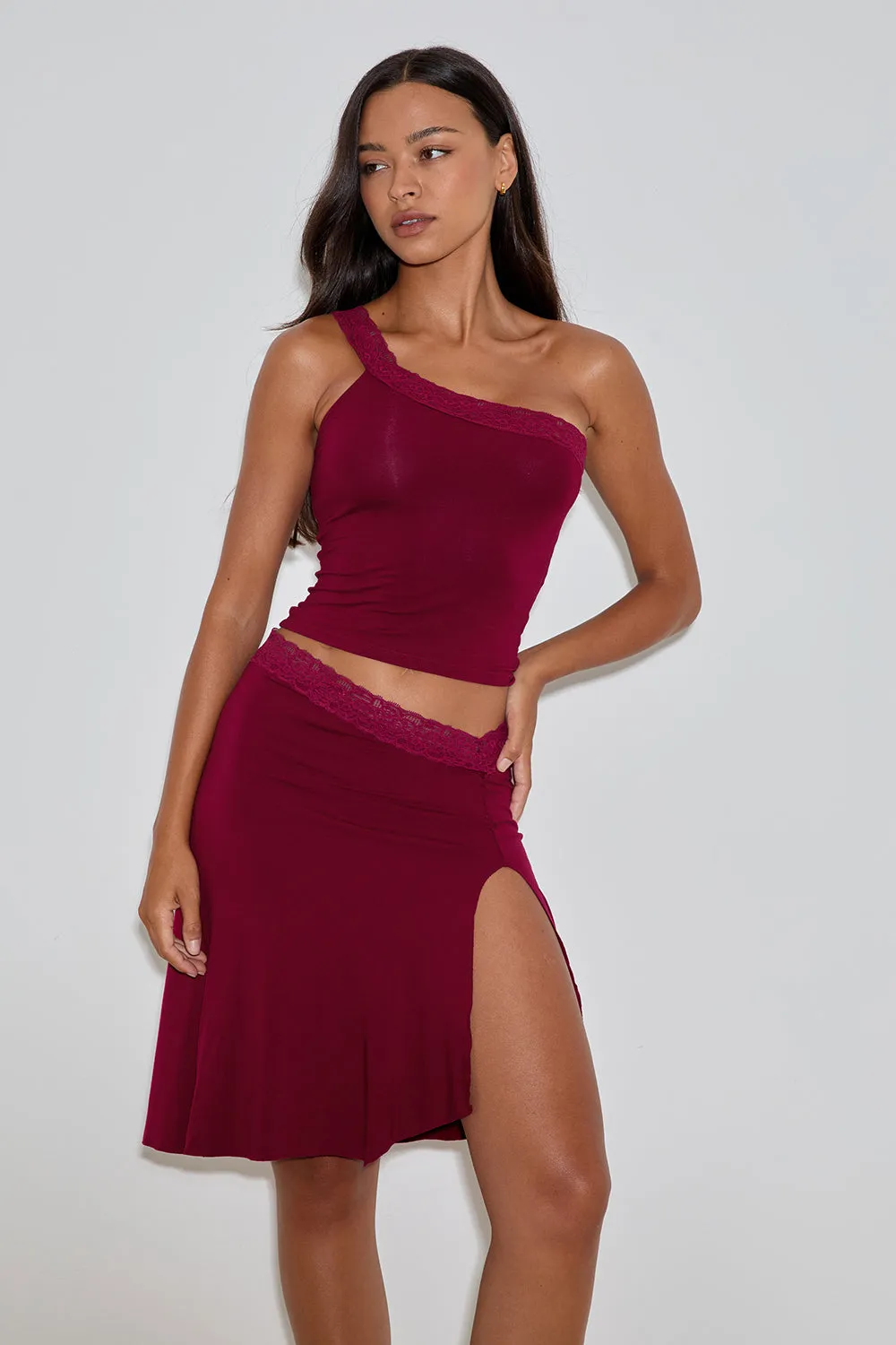 Cordia One Shoulder Top in Burgundy sold by Motel Rocks product image thumbnail 2