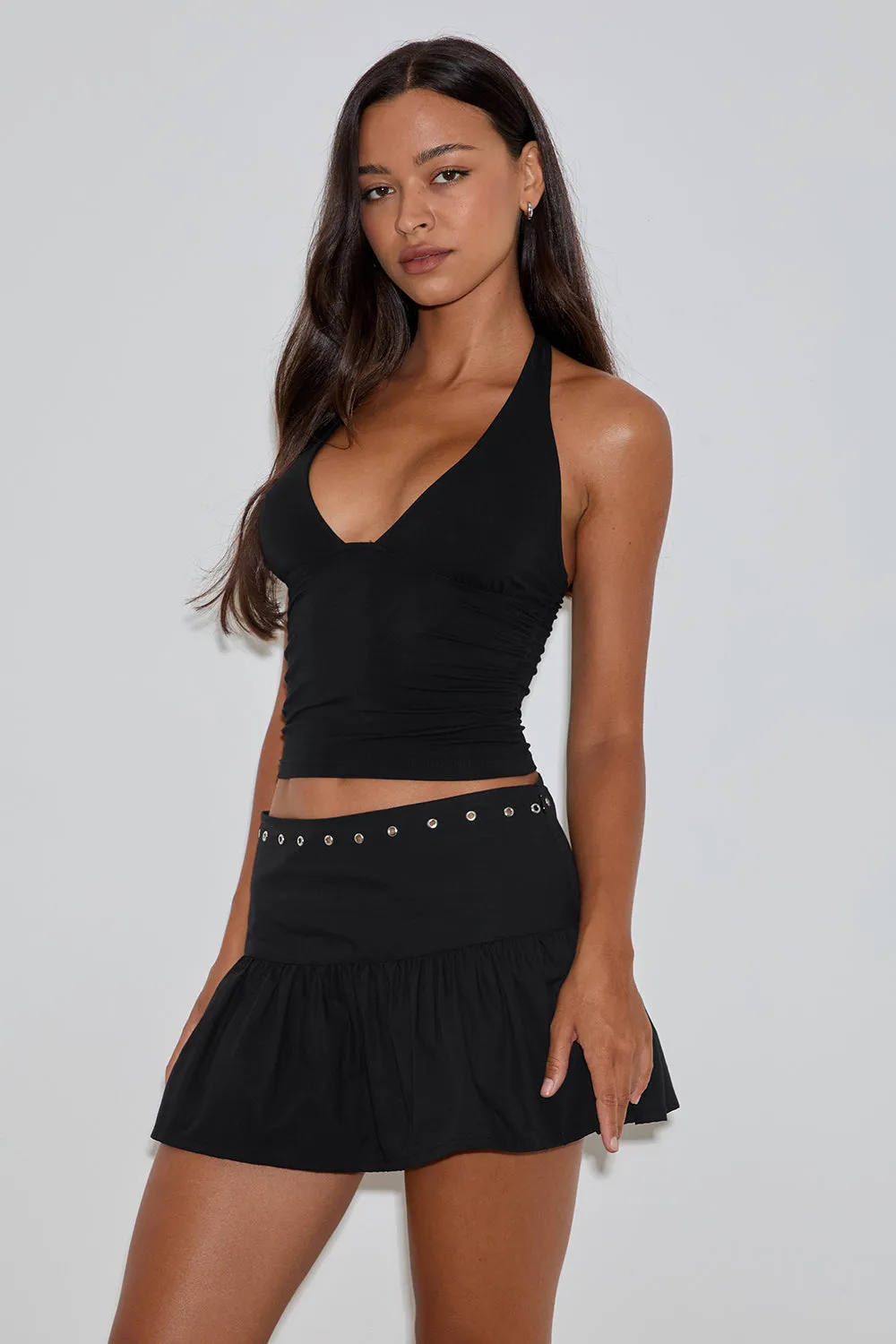 Rafiya Skirt in Black with Eyelets sold by Motel Rocks product image thumbnail 2