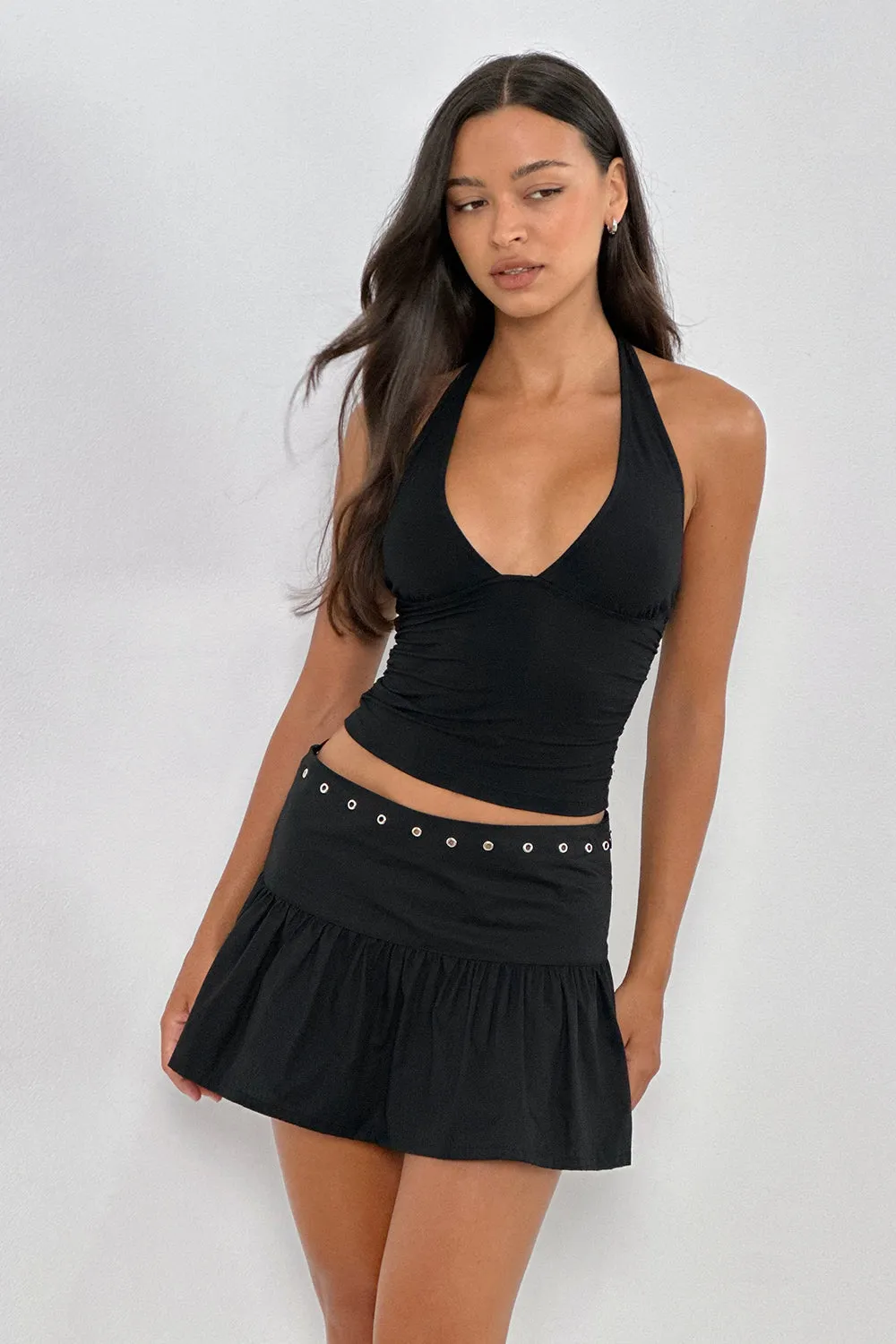 Rafiya Skirt in Black with Eyelets sold by Motel Rocks product image thumbnail 4