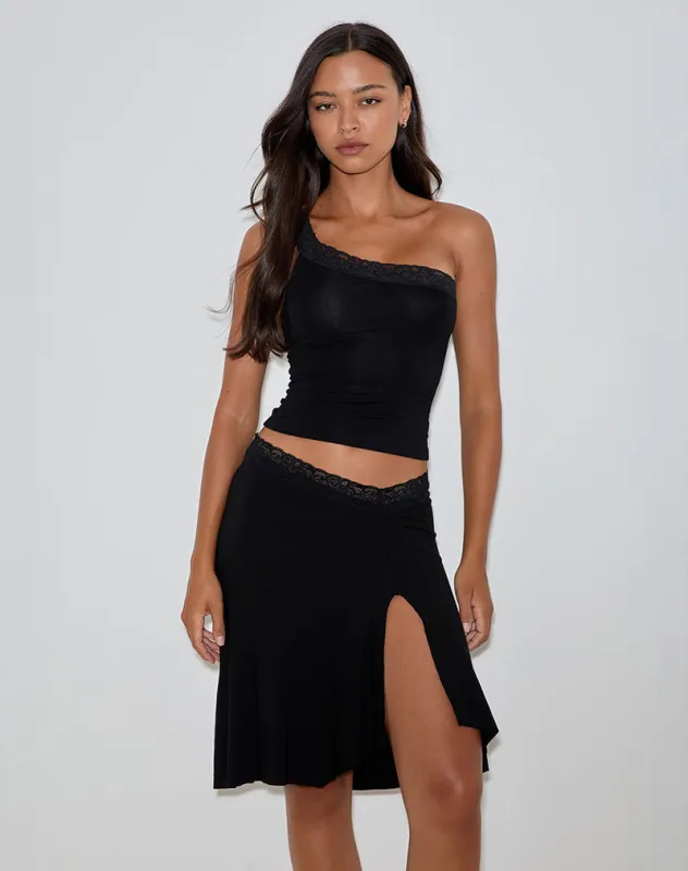 Laudine Midi Skirt in Black sold by Motel Rocks