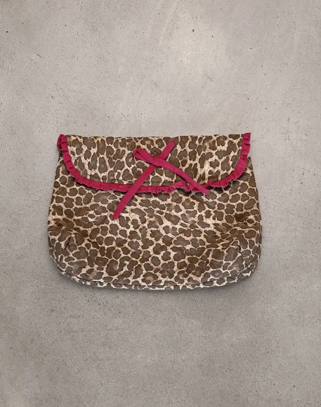 Fold Over Makeup Bag in Leopard with Red Frill Bow sold by Motel Rocks