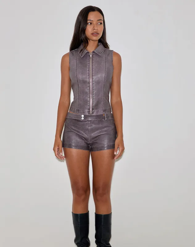 Jarli Hot Pants in Distressed PU Washed Plum made by Motel Rocks