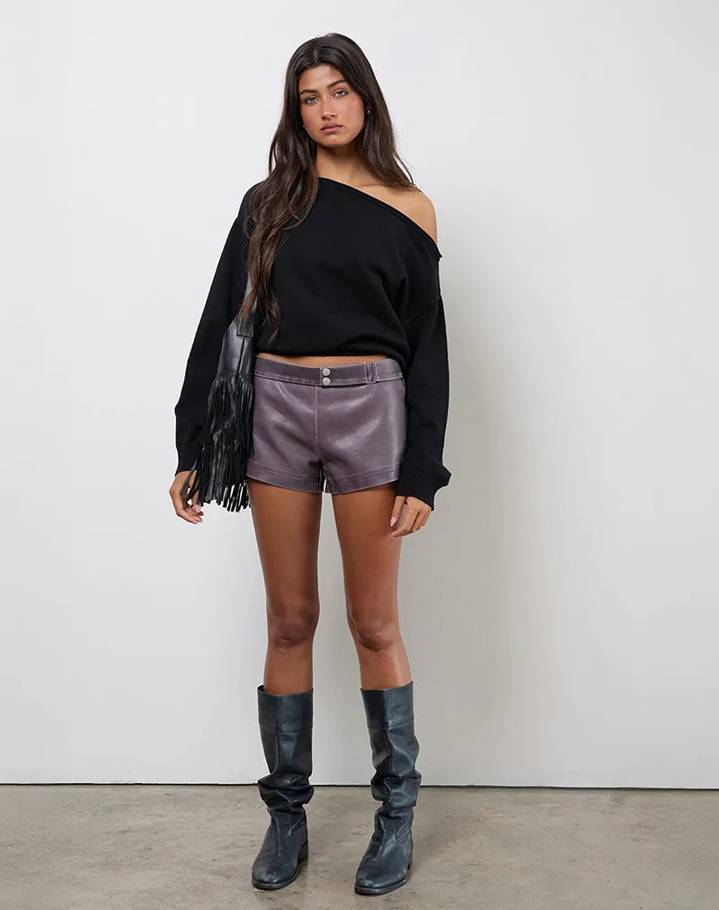 Jarli Hot Pants in Distressed PU Washed Plum sold by Motel Rocks product image thumbnail 4