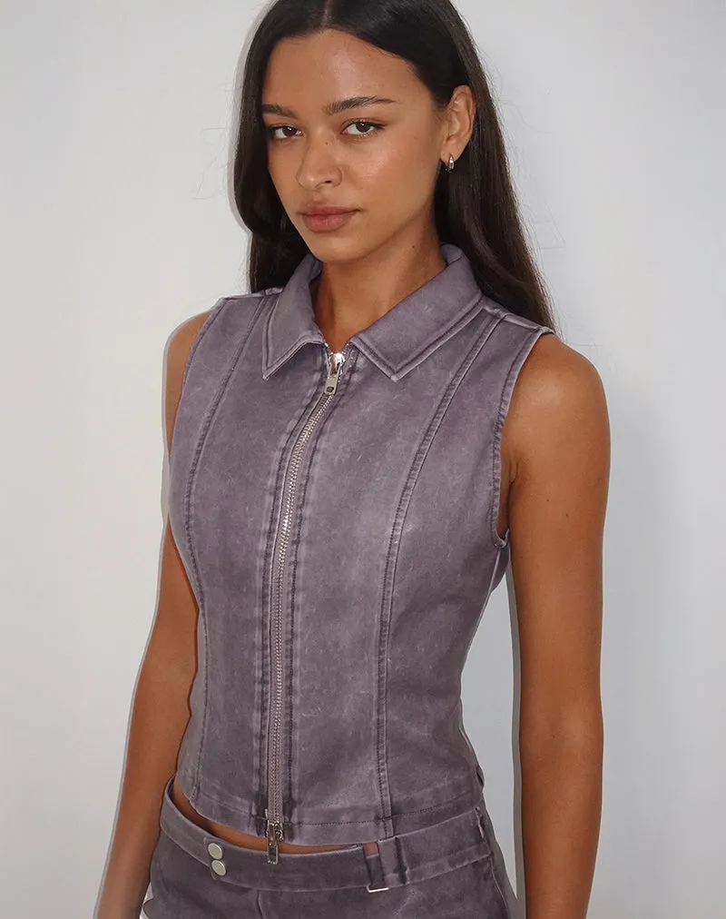 Janae Vest Top in Distressed PU Washed Plum sold by Motel Rocks