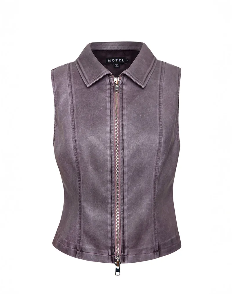 Janae Vest Top in Distressed PU Washed Plum sold by Motel Rocks product image thumbnail 5