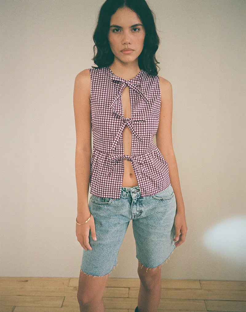 Kayvata Top in Mini Gingham Wine sold by Motel Rocks product image thumbnail 5