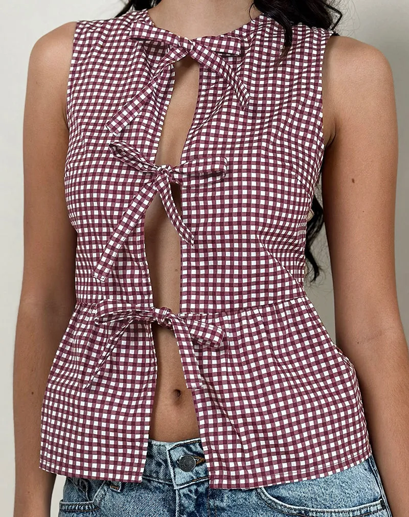 Kayvata Top in Mini Gingham Wine sold by Motel Rocks