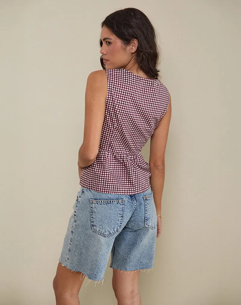 Kayvata Top in Mini Gingham Wine sold by Motel Rocks product image thumbnail 3