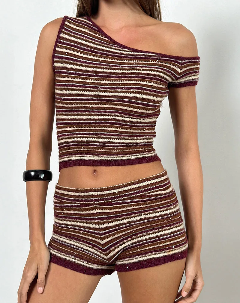 Husan Hot Pants in Shimmer Stripe Knit Rust sold by Motel Rocks