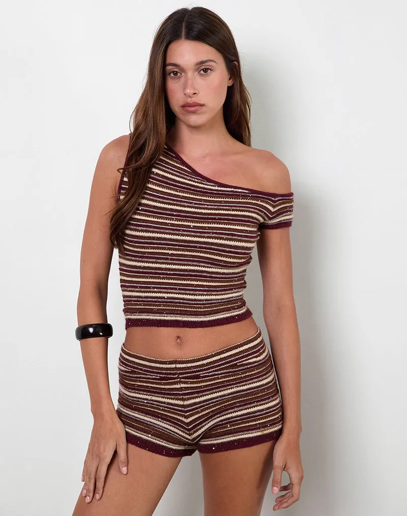 Husan Hot Pants in Shimmer Stripe Knit Rust sold by Motel Rocks product image thumbnail 3
