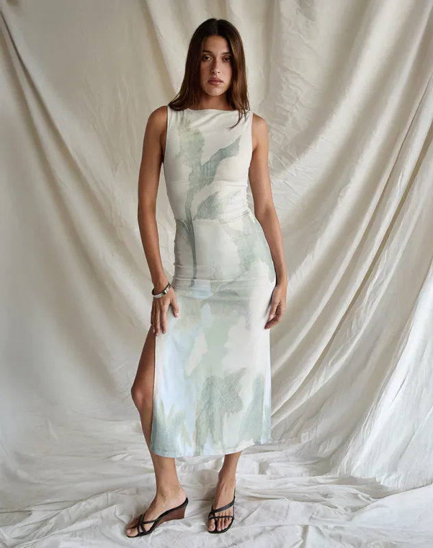 Flo Midi Dress in Abstract Painted Flower Blue sold by Motel Rocks