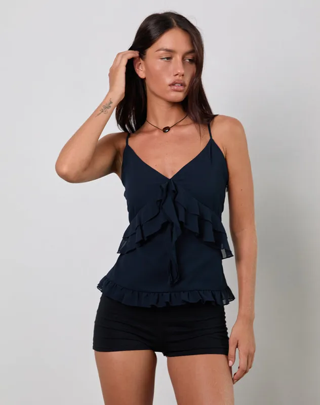 Nehla Cami Top in Chiffon Blue Graphite sold by Motel Rocks