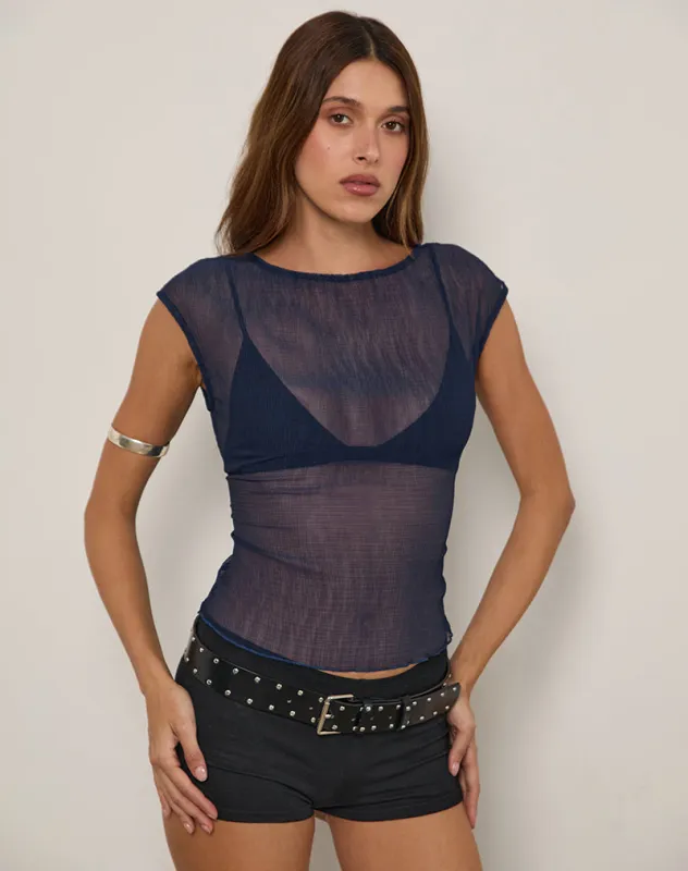 Nova Top in Sheer Crinkle Chiffon Navy sold by Motel Rocks
