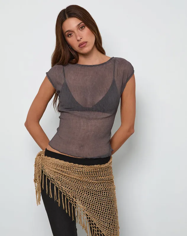 Nova Top in Grey Crinkle Chiffon sold by Motel Rocks