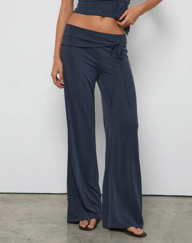 Donata Trouser in Ocean Storm with Belt sold by Motel Rocks