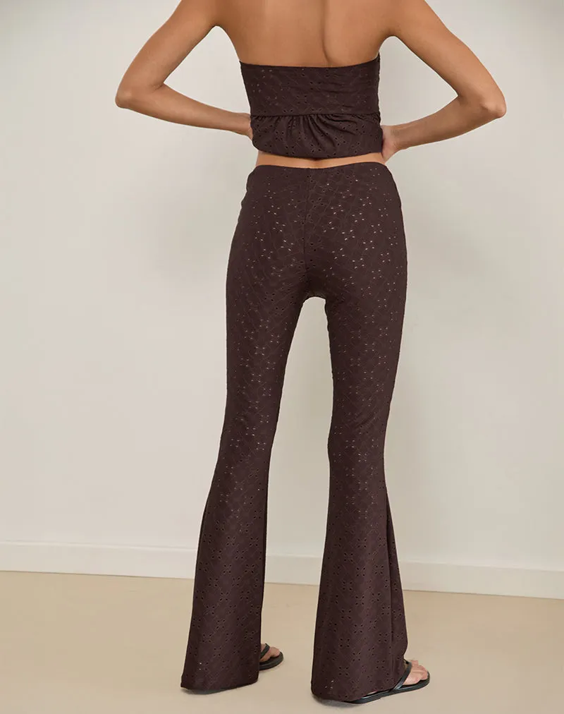Dan Tie Front Flared Trousers in Broderie Brown sold by Motel Rocks product image thumbnail 3