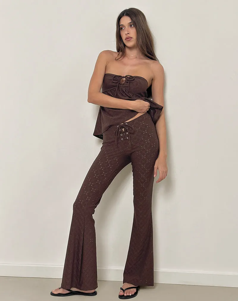 Dan Tie Front Flared Trousers in Broderie Brown sold by Motel Rocks product image thumbnail 2