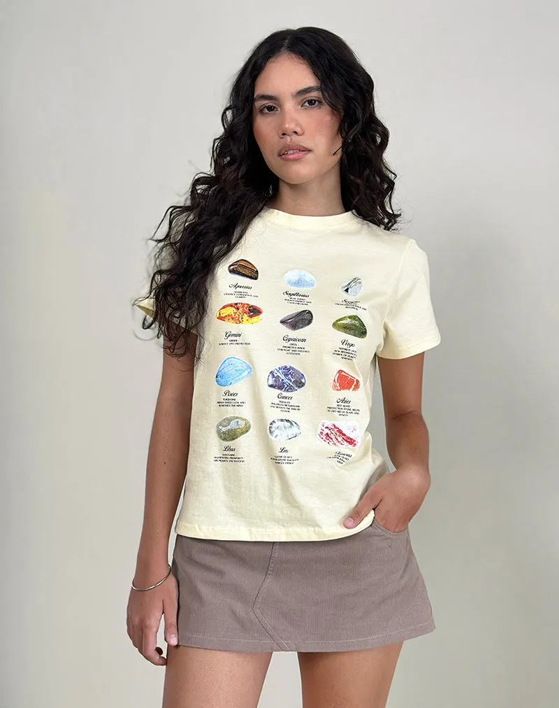 Saki Tee in Buttermilk Healing Stone Horoscope Print sold by Motel Rocks
