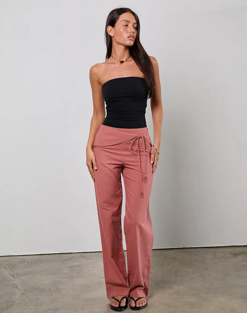 Cursa Trouser with Belt in Linen Tuscan Red sold by Motel Rocks product image thumbnail 3