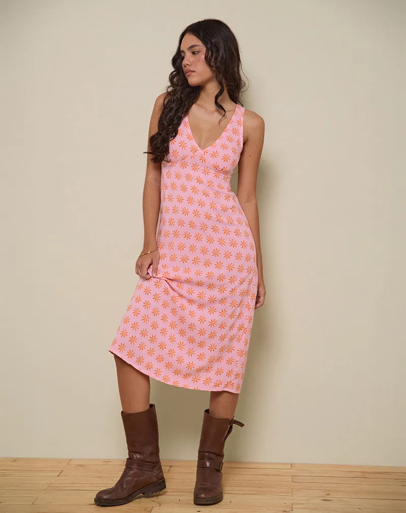 Lisheva Midi Dress in Tile Flower Pink sold by Motel Rocks product image thumbnail 2