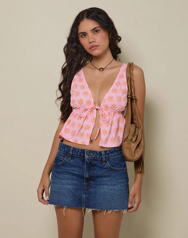 Rolia Tie Front Top in Tile Flower Pink sold by Motel Rocks