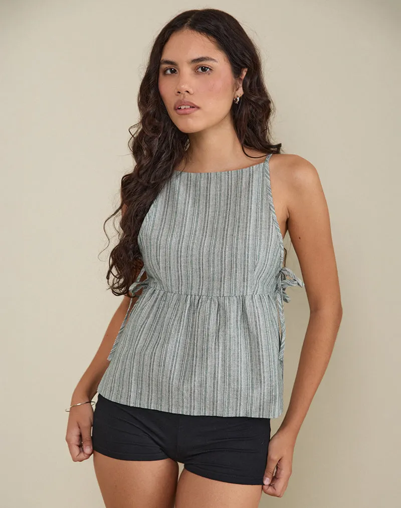 Palsi Tie Side Sleeveless Top in Green and White sold by Motel Rocks product image thumbnail 5