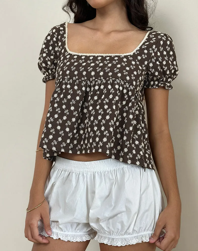 Axoni Square Neck Blouse in Floral Broderie Brown sold by Motel Rocks product image thumbnail 4