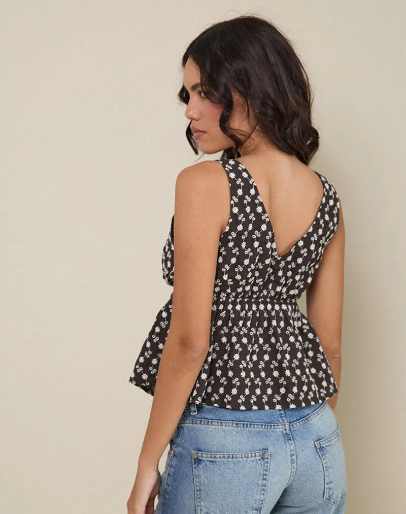 Rolia Tie Front Top in Floral Broderie Brown sold by Motel Rocks product image thumbnail 3