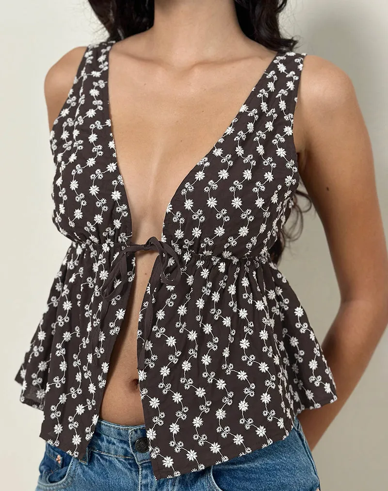 Rolia Tie Front Top in Floral Broderie Brown sold by Motel Rocks product image thumbnail 4