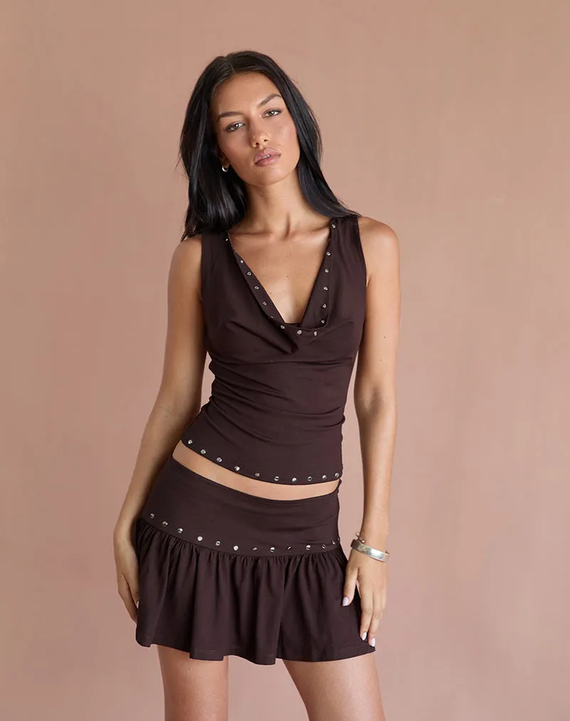 Nefety Studded Skirt in Jersey Bitter Chocolate sold by Motel Rocks product image thumbnail 4