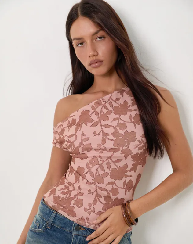 Tamia Asymmetric Top in Neutral Floral Print sold by Motel Rocks