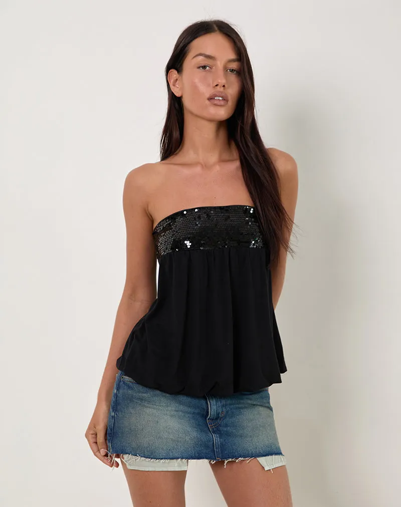 Danuta Longline Bandeau Top in Sequin Black sold by Motel Rocks product image thumbnail 4