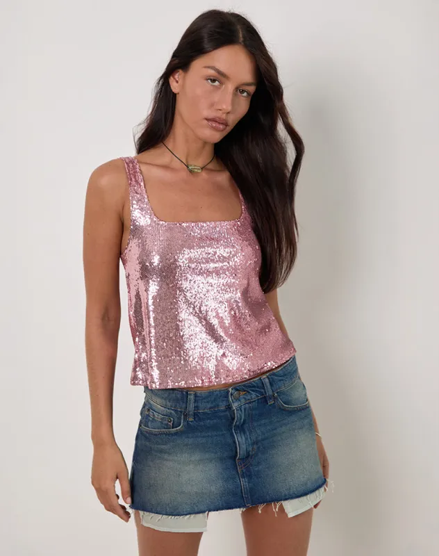 Kosile Cami Top in Sequin Pink sold by Motel Rocks
