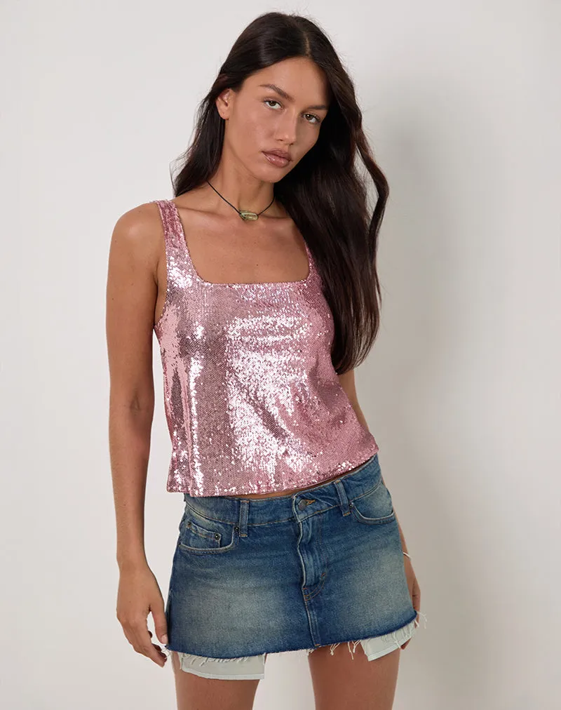 Kosile Cami Top in Sequin Pink sold by Motel Rocks