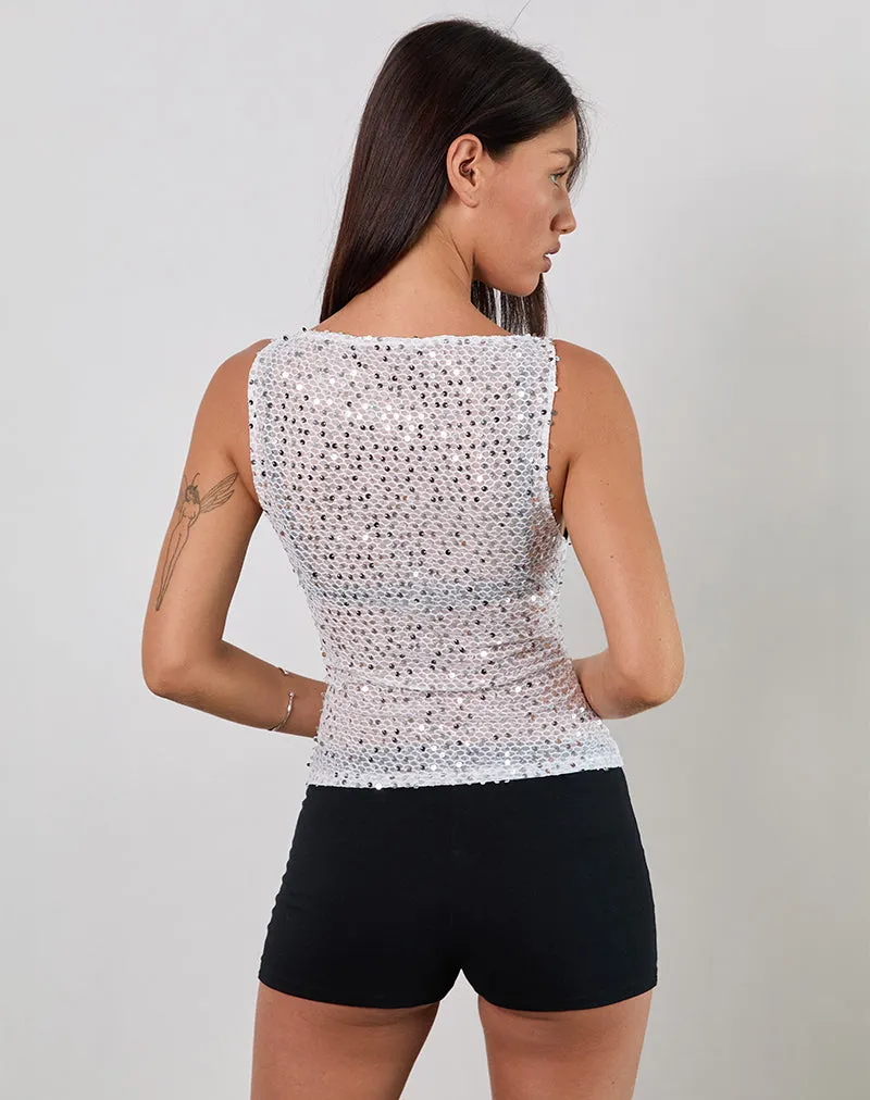 Dudley Vest Top in Sequin Knit Silver sold by Motel Rocks product image thumbnail 4