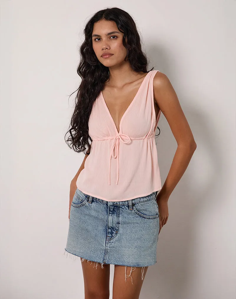 Ralia Tie Front Top in Peplum Light Pink sold by Motel Rocks