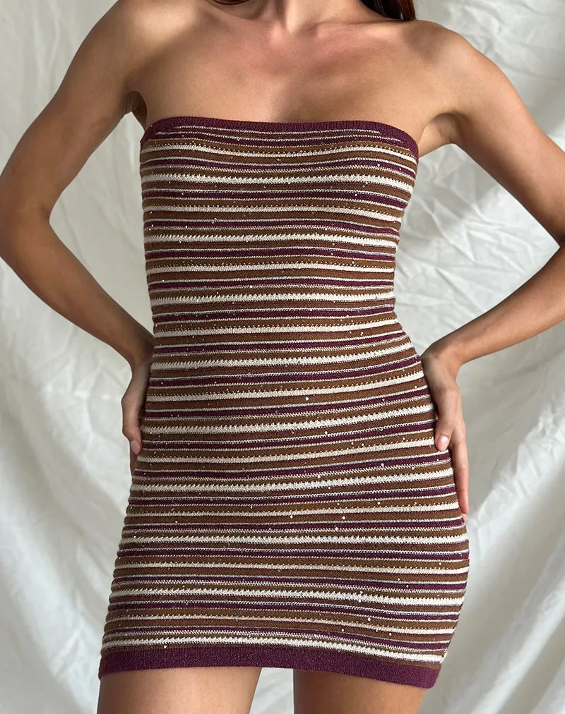 Rosbina Bandeau Mini Dress in Shimmer Stripe Knit Rust sold by Motel Rocks product image thumbnail 2