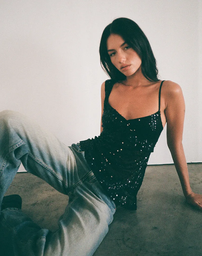 Iranila Asymmetric Top in Gauzy Sequin Black sold by Motel Rocks product image thumbnail 3