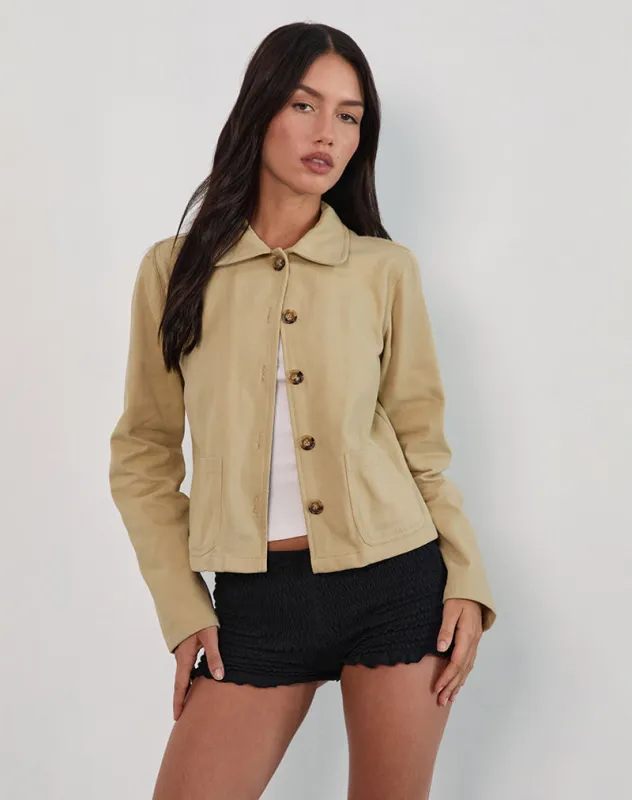 Calva Boxy Jacket in Tan sold by Motel Rocks