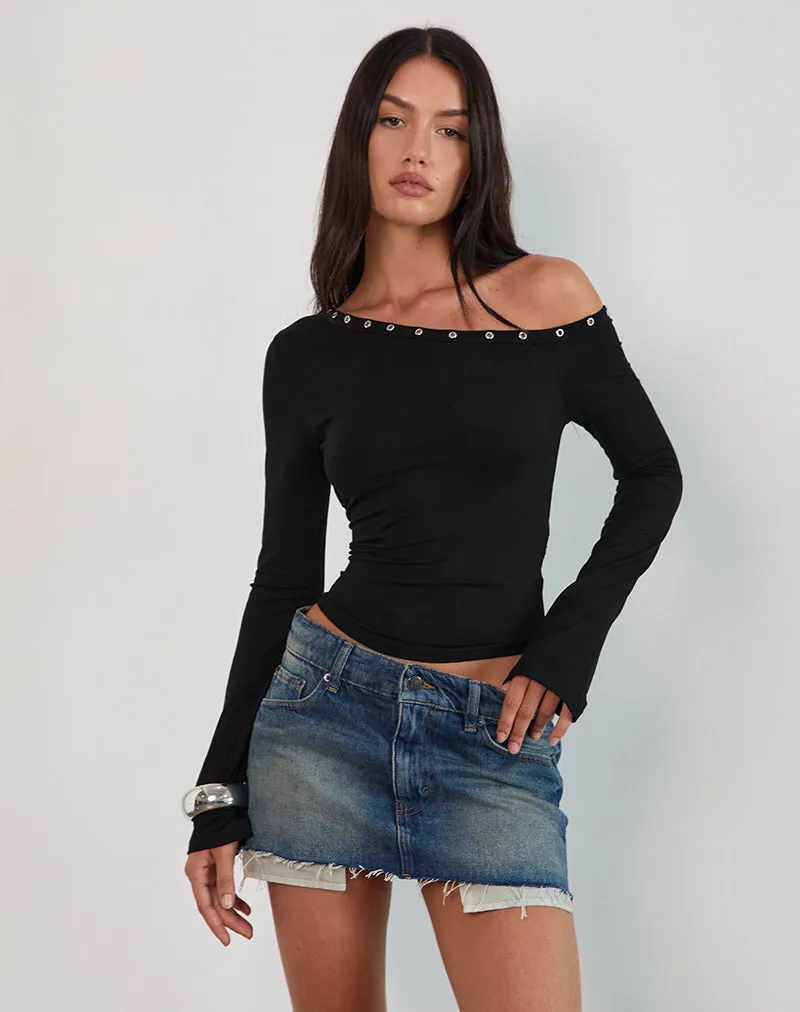 Noraba One Shoulder Top in Black with Eyelets sold by Motel Rocks product image thumbnail 2