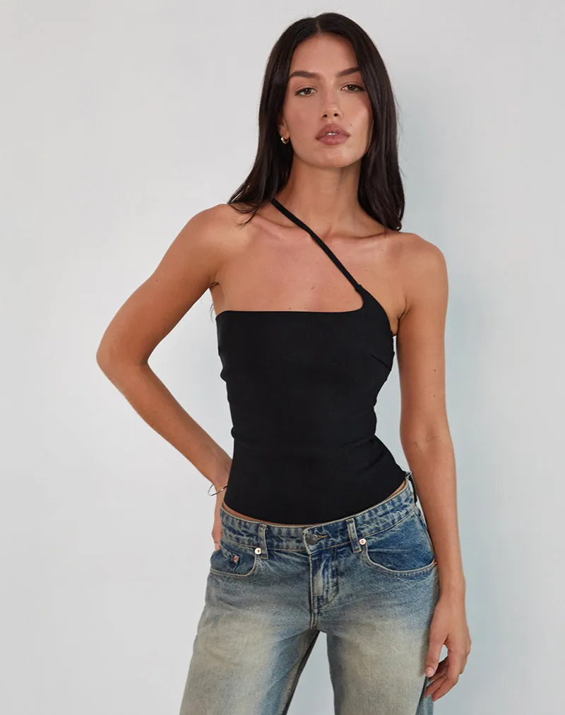 Kacya Asymmetric Top in Black sold by Motel Rocks