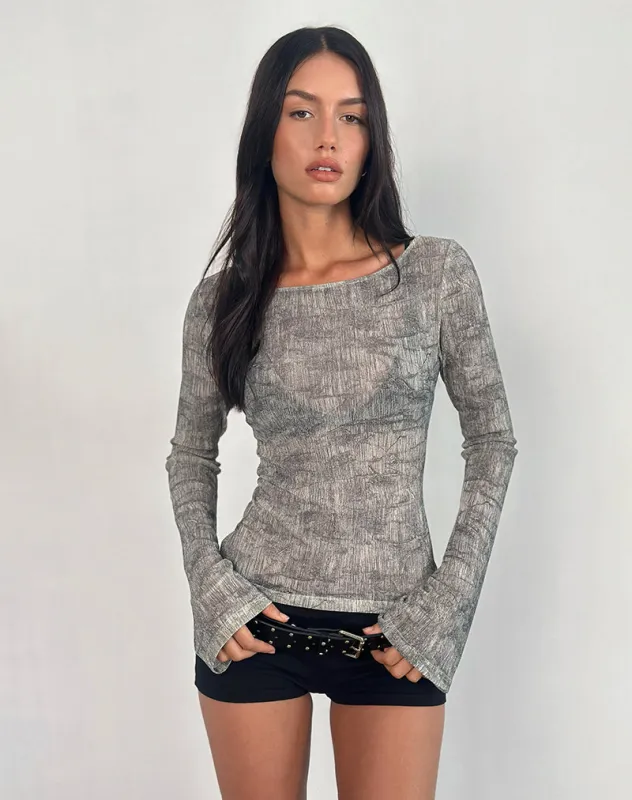 Sheiza Long Sleeve Top in Sheer Mesh Grey sold by Motel Rocks