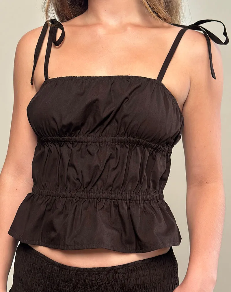 Chibi Ruched Tie Top in Bitter Chocolate sold by Motel Rocks product image thumbnail 2