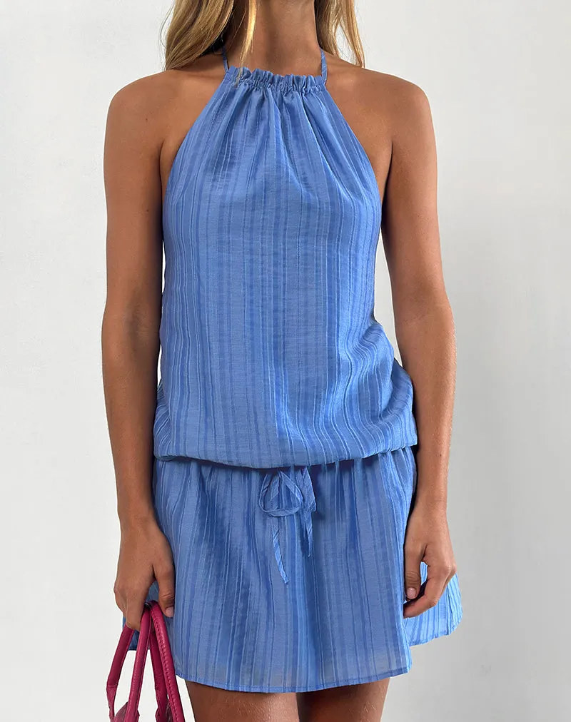 Veloria Halterneck Mini Dress in Blue Chiffon Painted Stripe sold by Motel Rocks product image thumbnail 2