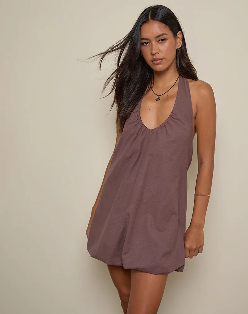 Alcinder Linen Mini Dress in Deep Taupe sold by Motel Rocks