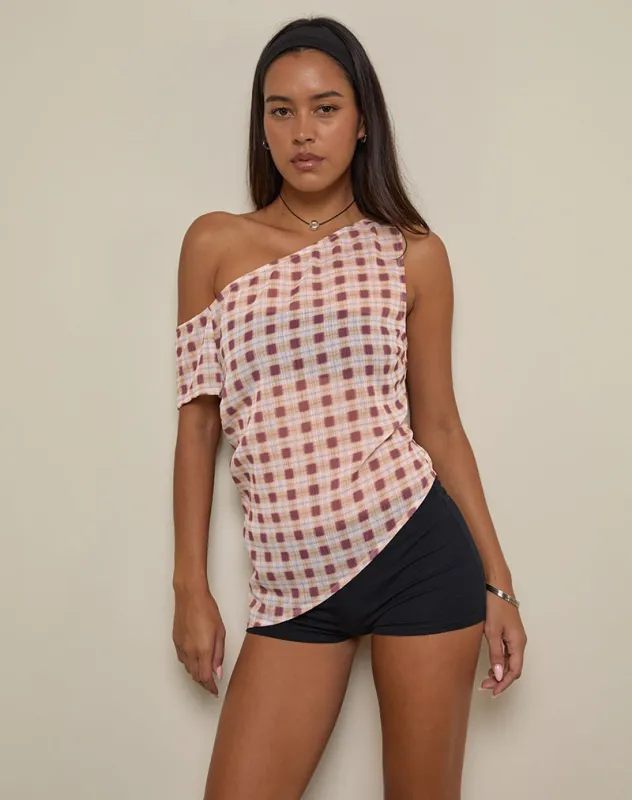 Hea Top in Chiffon Blurred Check Peach sold by Motel Rocks