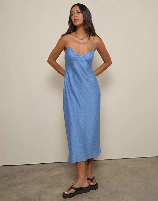 Elayna Midi Dress in Chiffon Stripe Blue sold by Motel Rocks